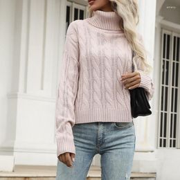 Women's Sweaters Autumn Winter High Neck Cashmere Sweater Casual Cable Pullover Long Sleeve Loose Street Thick