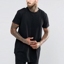 Men's T Shirts Men Long T-Shirt Extended Basic Hip Hop Tee Shirt Solid Tops Male Streetwear Short Sleeve Hipster Swag Hem Clothing