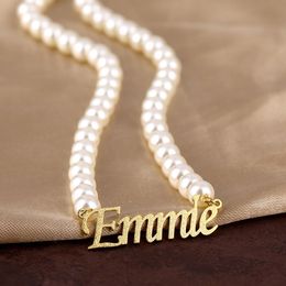 Pendant Necklaces Personalised Letter Stainless Steel Pearl Necklace Customised Name DIY Matte Artical Font Plate Gift For Temperament Women 230731
