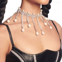 Pendant Necklaces Stonefans Double Layer Rhinestone Chain Pearl Necklace For Women Fashion Long Lingerie Tassels Choker Jewellery Gifts