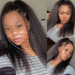 Realistic kinky straight 360 full hd lace wig 4c edges yaki kinki 360 lace front wig knot bleached 14in