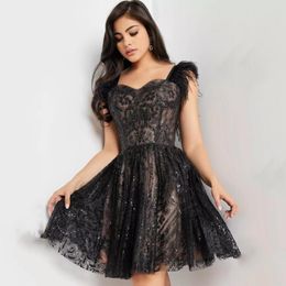 Party Dresses Exquisite Evening Cocktail Beautiful Appliques A-line Sleeveless V-neck Backless Black Tulle Illusion Prom Gown