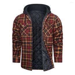 Men's Hoodies Jacket Hooded Shirt Casual Button Plaid Sweatshirt Autumn And Winter Sportswear Fashion