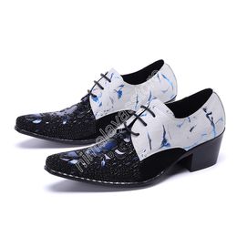 Christia Bella Fashion Patchwork Party Men Oxford Shoes Pointed Toe Genuine Leather Brogue Shoes Increase Height Dress Shoes