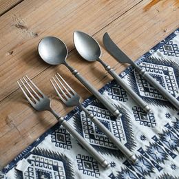 Dinnerware Sets Retro Scrub 304Flatware Kitchen Cutlery Set Steak Knife Fork Spoon Dessert Vintage Restaurant Stainless Steel
