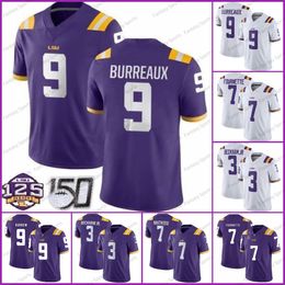 LSU Burreaux 9 Joe Burrow Tryann Jersey Football Mathieu 7 Leonard Fournette Chase Purple White All Stitched Tigers College Football Jerseys 125th