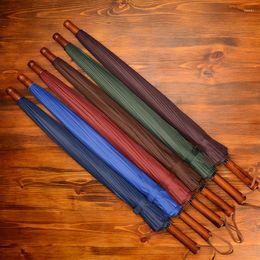 Umbrellas 24 Bone Large Long-Handle Umbrella Solid Wood Business Men Straight Pole Enlarged Wind-Resistant