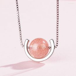 Chains FoYuan Silver Color Simple Small Sweet Strawberry Crystal Necklace Women's Korean Version Personality Half Round Jewelry