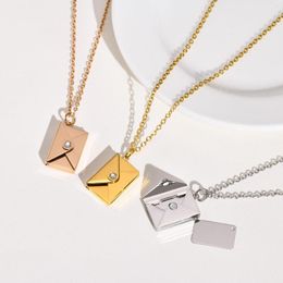 Pendant Necklaces Free Personalised Custom Folding Mail Envelope Locket Necklace For Women CZ Stone To Lover Mom Gift Jewellery