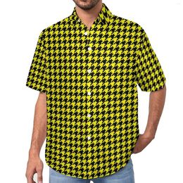 Men's Casual Shirts Elegant Houndstooth Black And Yellow Vacation Shirt Summer Funny Blouses Man Print Plus Size 4XL