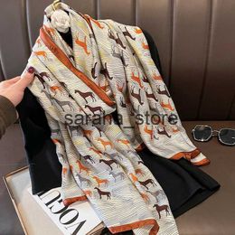 Scarves 2023 Spring Luxury Design Horse Large Silk Scarf Women Soft Satin Shawl Bufanda Foulard Female Hijab Summer Beach Wraps Headband J230801