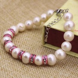 Strand Original Design Natural 9-10mm White Pearl Nearround Beads For Women Gifts Fashion Jewellery 7.5ich B3090