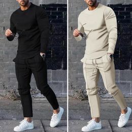 Men's Tracksuits Classic Drawstring Men Outfits Streetwear Casual Sweatshirt Pants Set Pockets Shrinkable Cuffs Outfit Daily Clothing