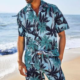 Men's Tracksuits Beach Vacation Casual Short-sleeved Shorts Suit Coconut Tree Print Hawaiian Lapel Floral Shirt Two-piece Set Summer