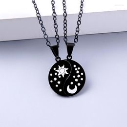 Pendant Necklaces 2 Pcs/Set Sun Moon Star Couple Necklace Black Stainless Steel Friends Sisters Brothers Jewellery Gift