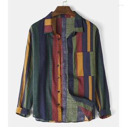 Men's Casual Shirts For Autumn Winter 2023 Stylish Clothing And Blouses Colourful Striped Long Sleeved Lapel Shirt Men