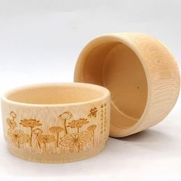 Bowls Chinese Style Natural Bamboo Bowl Carve Lotus Character Painless Tableware Soup Handicraft