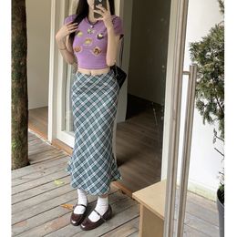 Hip Midi Skirts Summer Low Waist Plaid Wrap Bodycon Basic Harajuku Sexy Skirt Korean Style Women Clothing