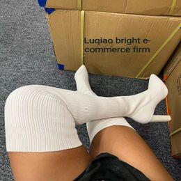Boots Woman Over The knee Boots Winter Thigh Knitted Elastic Socks Shoe Warm Sexy Stilettos Heels Pointed Long Boots 35-43 botas mujer 230801