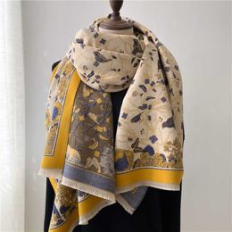 Scarves Women Winter Scarf Cashmere Warm Thick Shawls Wraps for Lady Fashion Print Pashmina Hijab Blanket Stoles Floral Echarpe Y23