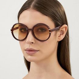 Sunglasses Round Frame Vintage Sun Glasses For Women Fashion Beach Shades Female Retro Brown Gradient Oversized Eyewear UV400