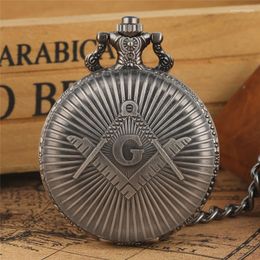 Pocket Watches Classic Masonic Freemasonry Theme Retro Necklace Pendant Quartz Watch Sweater Chain Gift Clock For Freemason