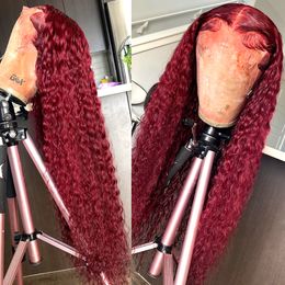 Red 99J Burgundy Colored Deep Wave Lace Frontal Wig HD Lace Front Wigs Brazilian Curly Front Simulation Human Hair Wigs For Women