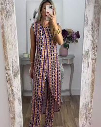 Women's Two Piece Pants Fashion 2-Piece Set 2023 Elegant Commuter Long Suit Casual Printing High Street Summer Loose Outfit