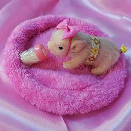 Dolls 5 Inches Mini Full Silicone Piglet Accessory Soft Lifelike Animal Pig Doll Painted Miniature Reborn Gift Gor Kids 230731