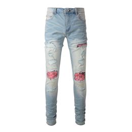 Mens Jeans Rock punk style design Men Print Patch Streetwear Skinny Tapered Stretch Denim Pants Light Holes Ripped Trousers jeans 230731