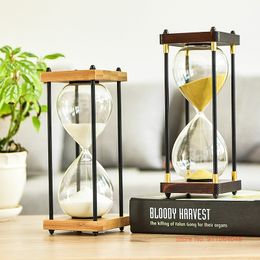 Decorative Objects Figurines Square Bamboo Base Glass Hourglass 30 Minutes Time Timer Interesting Home Ornaments Sandglass Kitchen Hour 230731