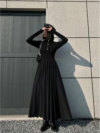 Casual Dresses Spring And Autumn High Collar Zipper Korean Version Elastic Temperament Dark Long Dress Women's Little