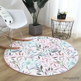 Carpets Plant Printed Floor Mat Pastoral Style Decoration for Bedroom Living Room Circular Rugs Anti Slip Carpet for Bathroom R230801