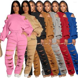 Ethnic Clothing African Clothes For Women Autumn Spring Long Sleeve O-neck Polyester Solid Color Two Pieces Sets Top And Pant