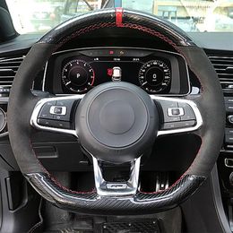 Carbon fiber Black Suede Car Steering Wheel Cover for Volkswagen Golf 7 GTI Golf R MK7 Polo Scirocco 2015 2016221U