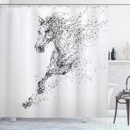 Shower Curtains Horse Shower Curtain Galloping Domestic Farm Animal Illustration Polyester Cloth Fabric Bathroom Decor Bath Curtain Set x0731