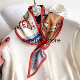 Scarves Ribbon Neck Tie for Women Silk Feeling Scarf 2023 Fashion Design Horse Print Skinny Hair Handle Wrist Foulard Female Headbanda J230801
