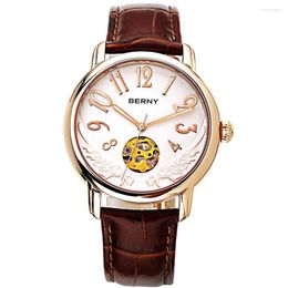 Wristwatches BERNY Skeleton Automatic Watch For Men 8N24 21600HZ Leather Bracelet Exhibition Back Cover Sapphire Mechanical Wristwatch