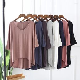 Women's T Shirts Fashion V-neck Solid Color Base Shirt Women Loose Modal T-shirt Tracksuit Summer Sleepwear Home Wear