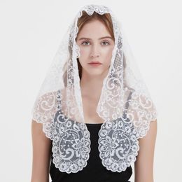 Bridal Veils Spanish Style Triangular Veil Lace Chapel Shawl Embroidery Women Head Covering Catholic