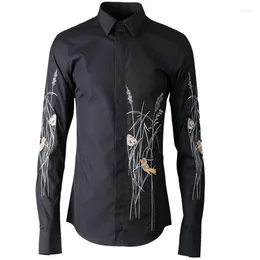 Men's Casual Shirts Minglu Mens Shirs Luxury Painting And Flowers Embroidery Long Sleeve Dress Plus Size 4xl Turn-down Collar Man