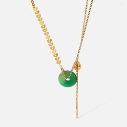 Pendant Necklaces Waterproof Temperament Green Malachite 18K Real Gold Plated For Women Stainless Steel Natural Stone Jewelry