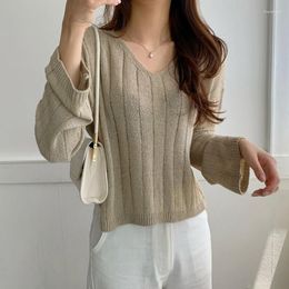 Women's Sweaters Spot Western Style Chic Summer Pure Color Contracted And Micro Permeability Ice Silk V-neck Sunscreen Knit Sweater