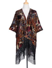 Women's Swimwear Bohemian Burnt Plush Kimono Short Cardigan With Tassel Beach Cover-up Holiday Casual Shawl JYPJ