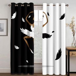 Curtain 3D Modern Elegant Black White Classic Luxury Dance Girl 2 Pieces Shading Window For Living Room Bedroom Decor Rod Pocket