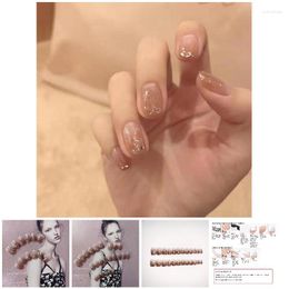 False Nails 24pcs Milk Tea Gold Foil Gradual Change Nail Detachable Evil Manicure Art Tip Stick On SANA889