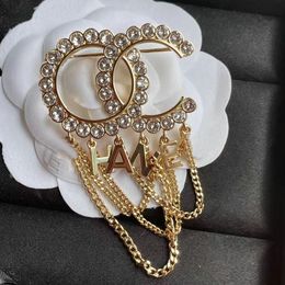 Womens Brooch Pins Letter Diamond Tassel Brooch Pin Suit Dress Pins For Lady Fashion Brand Letter Designer Brooches Luxury Jewellery Accessories