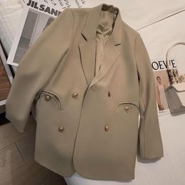 Women's Suits 2023 Women Spring Blazers Solid Long Sleeve Casual England Style Suit Office Outfits Coat Double Breasted Jacket Z56