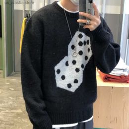 Men's Sweaters Streetwear Dice Pattern Pullover Knitted Sweater for Men and Women Ropa Hombre Vintage Clothes Oversized Baggy Y2K Casual Tops T230801