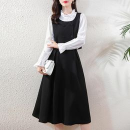 Work Dresses Elegant Women 2 Pieces Set Black Shirt And A-Line Slim Long Midi Skirt Formal Office Lady Suit 2023 Autumn Winter Spring